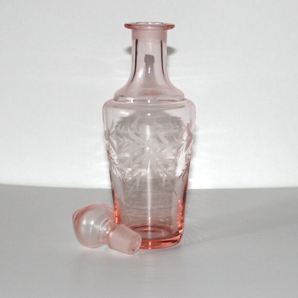 Pink Depression Glass Etched Decanter - Picture 2 of 8